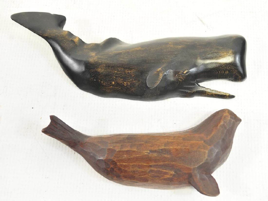 Two Wayne Robbins wood Carvings/Whale/Seal: Seal # 1599 and Whale #1852, both signed