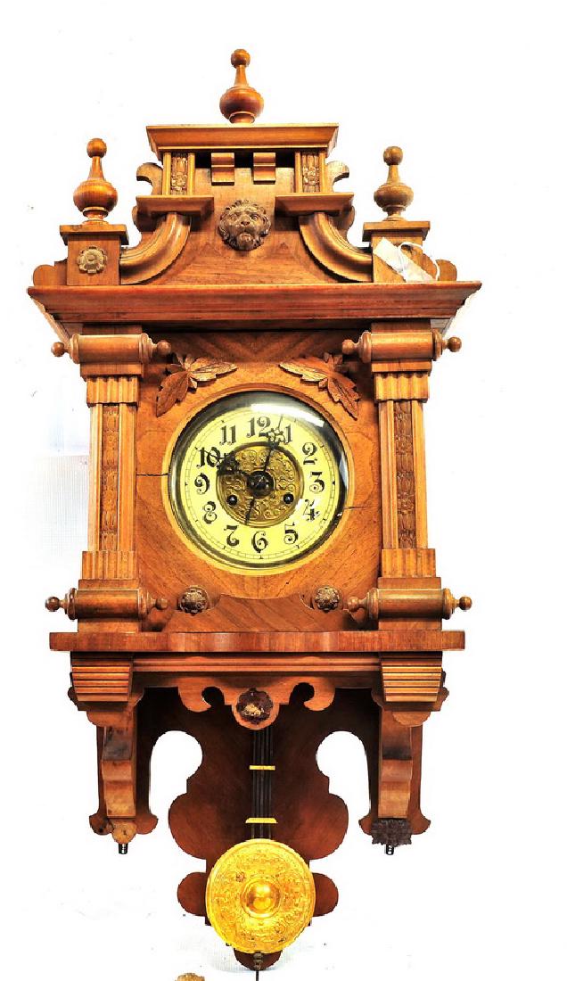 Antique Victorian Wag On The Wall Clock: Extremely ornate, needs some repair and tinkering, excellent old clock, measures 36"