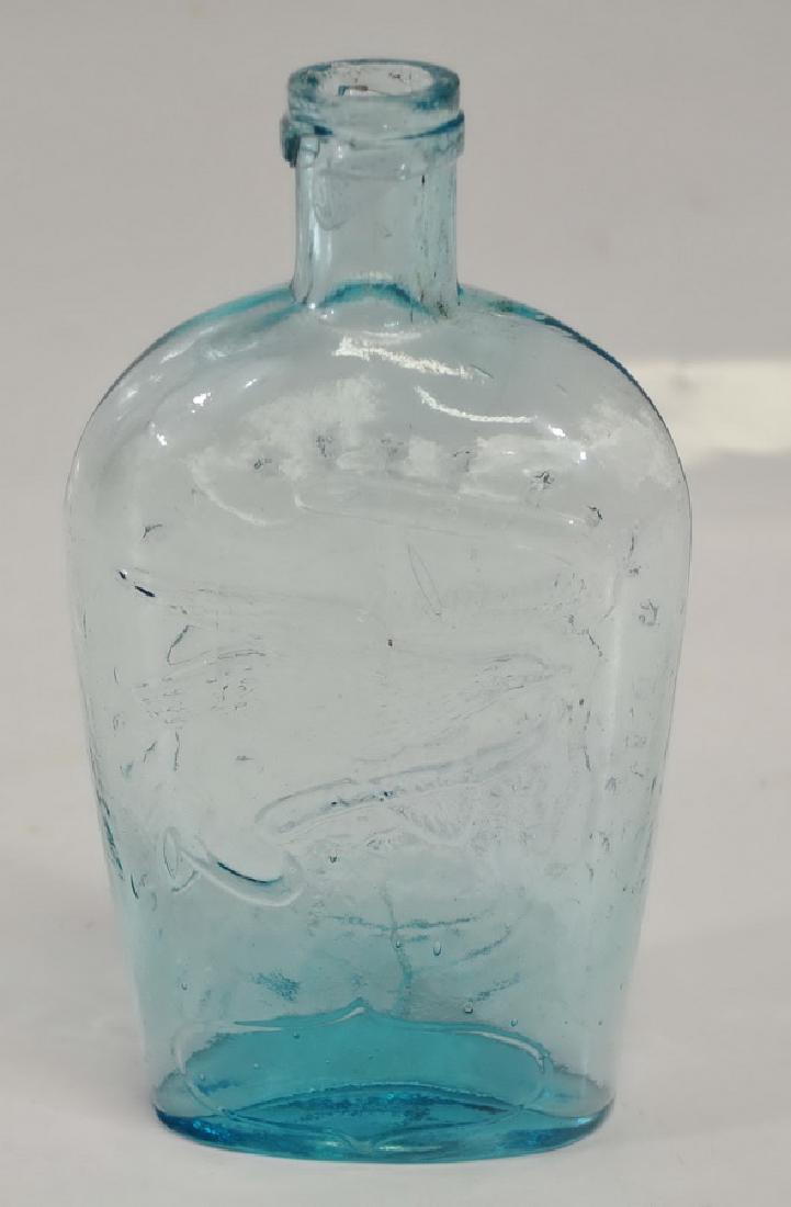 Union Eagle and Shield Flask Light Blue Glass: In Good shape, no chips or cracks, 7 1/2"