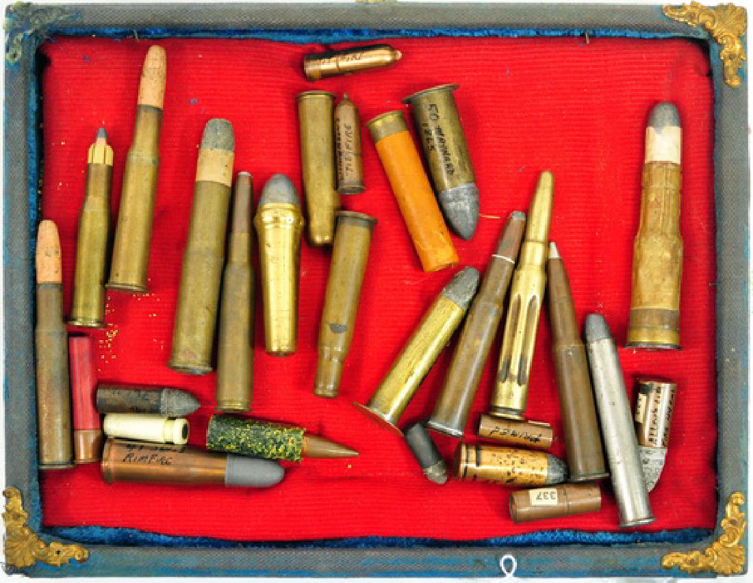 Selection of Antique Shooting Cartridges: Rare Scholfield 48 Magnum, Burnside, 41 Swiss Rimfire, 32 Williamson, 50 Maynard 1865