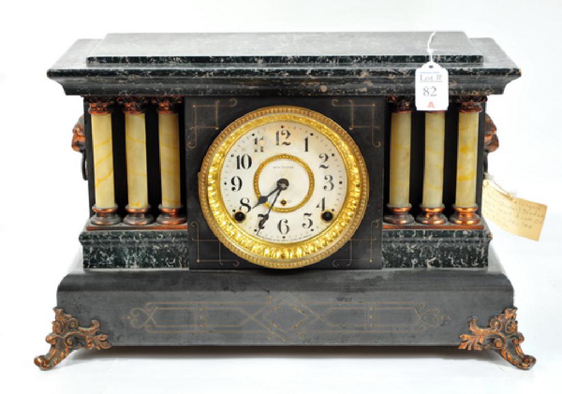 Antique Seth Thomas Mantle Clock: Faux Marble, 16", needs key
