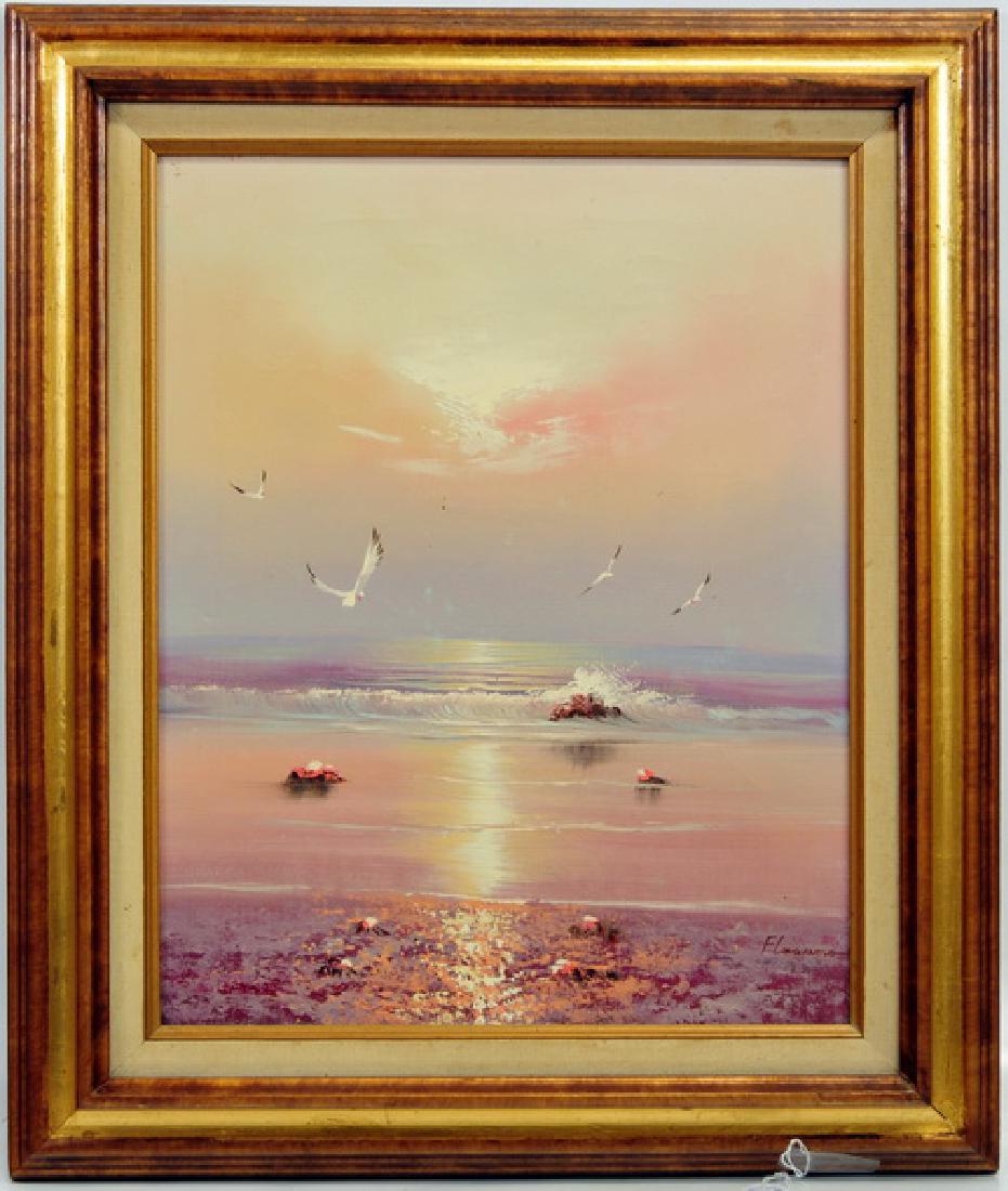 Two Modern Oil Paintings Decorative Art: Old Salt Sailor signed Pellham 20x15, and beach scene signed Flanagan 20x15