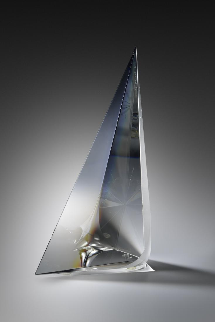 Chris Reis Untitled Sculpture Art Glass Habatat: Christopher Ries (USA), Untitled sculpture, 1980. 11 x 8 x 3â€. Using a pure crystal, this sail form offers endless views. Cast, polished glass. From the collection of Ralph and Evie Goldstein. Sig