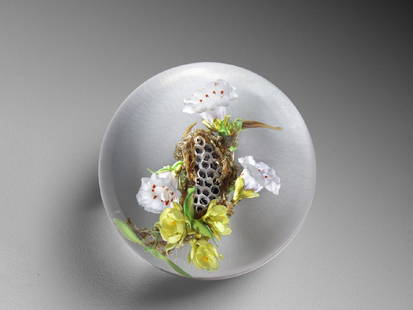 Paul Stankard Honeycomb Habitat Paperweight Glass: Paul Stankard (USA), Honeycomb Habitat, 1994. 2 x 3 x 3 inches. Paul Stankard is the most talented paperweight maker to work with glass. This special piece is a nature inspired masterpiece. From a pri