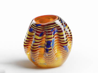 Dale Chihuly Cinnamon Macchia Edition Art Glass Habatat: Dale Chihuly (USA), Cinnamon Macchia Edition, 2001. 8 x 6.5 x 7 inches. One of the most popular series works from Portland Press. This richly colored Machia is a jewel. Blown glass. From the collectio