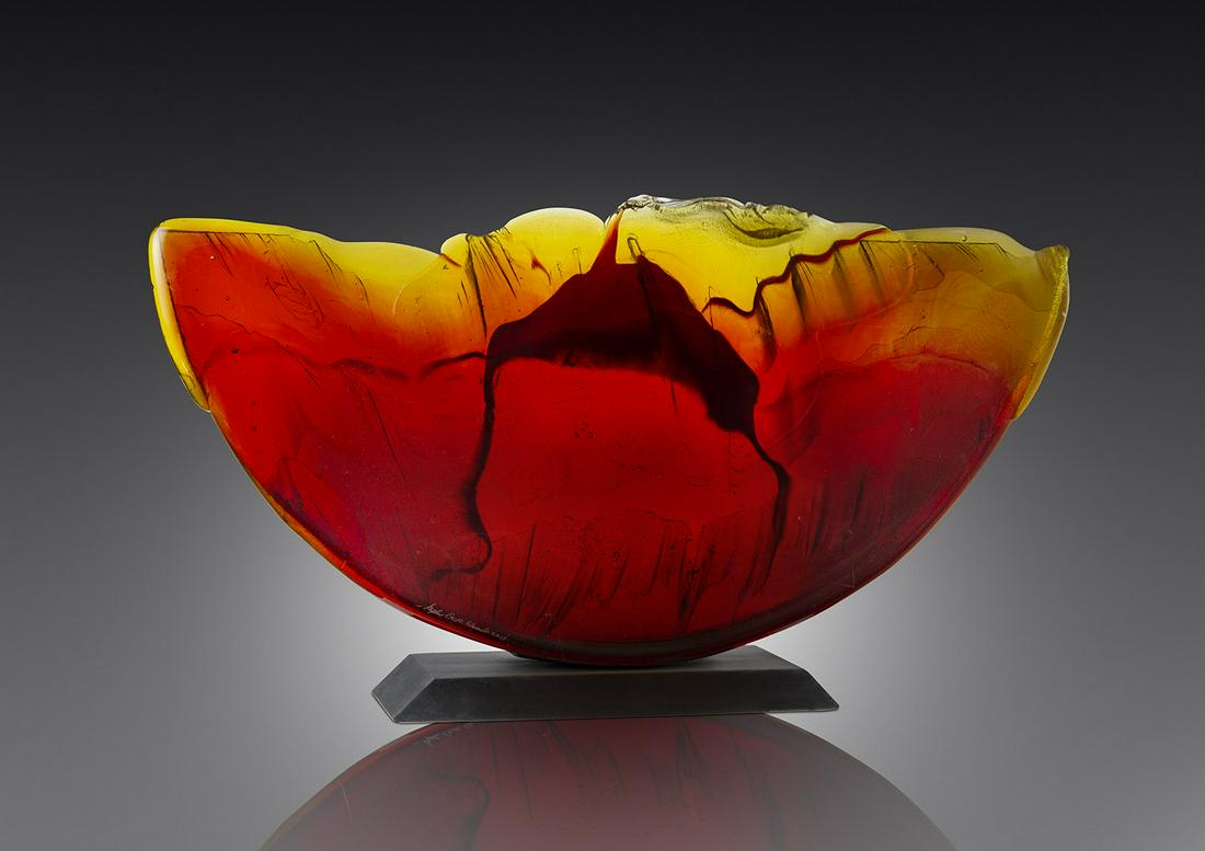 Stephen Dee Edwards Red Rocker Art Glass Habatat: Stephen Dee Edwards, Red Rocker, 2012. 24.5 x 45.5 x 6 inches. A beautiful and abstract sculpture by this historic artist. This work would be a centerpiece for any living space. From a private collect