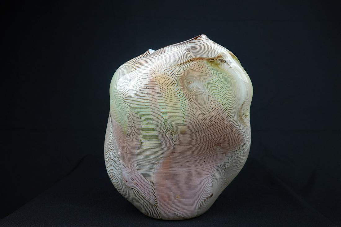 William Morris Blown Vessel Art Glass Habatat: William Morris (USA), Vessel, 1981. 11 x 9.5 x 3.5 inches. An early example of one of the greatest glass handlers of our time. Inspired by the human torso - the lines and delicacy are wonderful. Mold