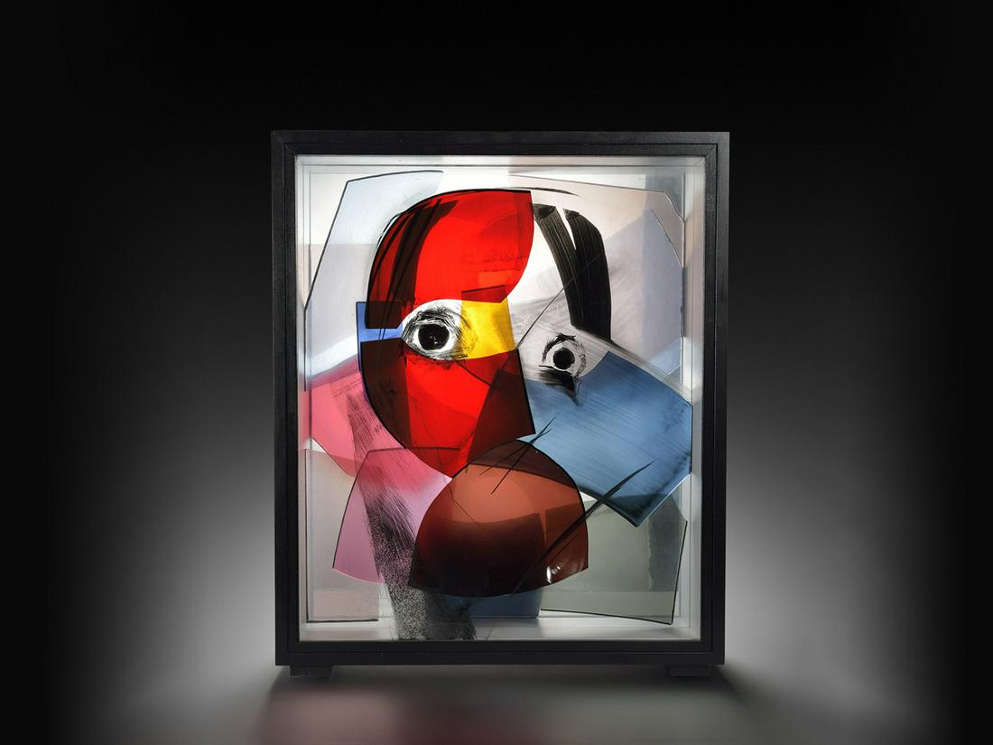 Ann Wolff Anna 3, 2003. Art Glass Habatat: Ann Wolff (Sweden), Anna 3, 2003. 21.5 x 17.75 x 4.25 inches. One of our favorite series that was created in the late 80s and 90s, Faces of Berlin is a multiple sheet glass collage with imagery on eac