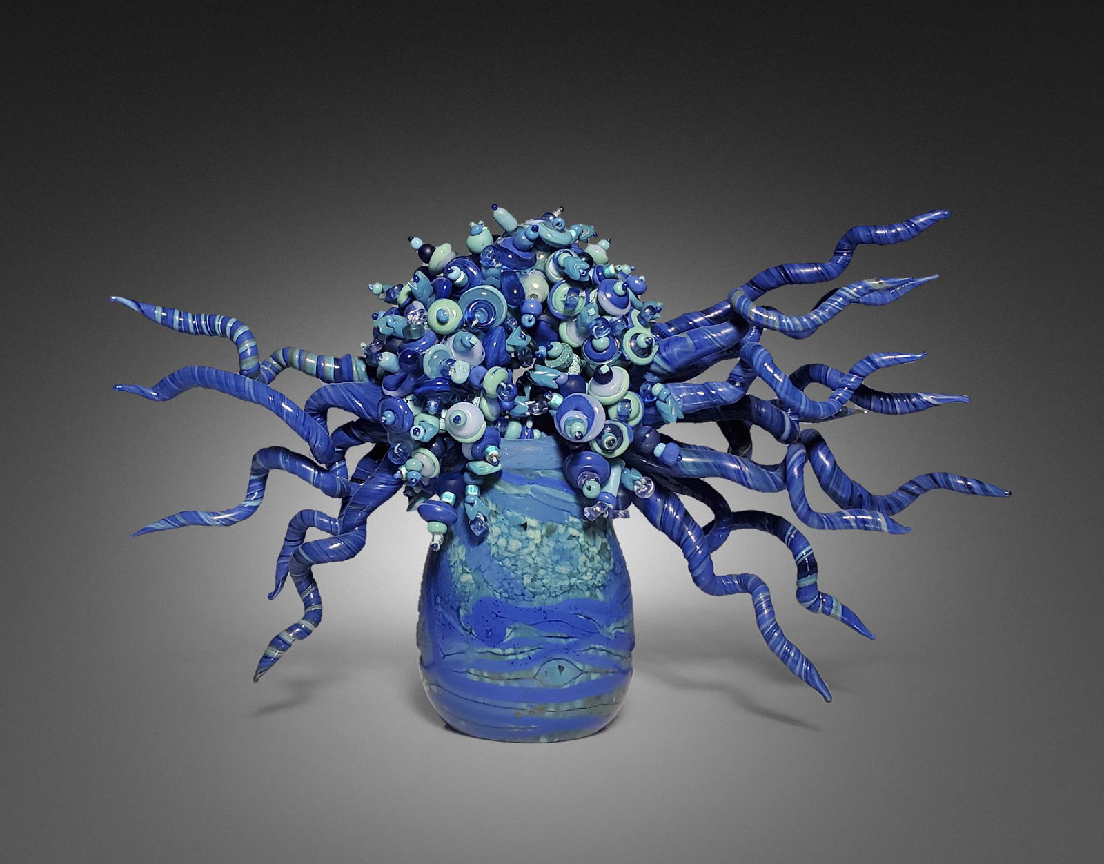 Leah Donefer Blue Amulet Basket Art Glass Habatat (1 of 1)