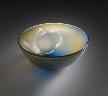 Ann Wolff Wilke Vessel Art Glass Habatat: Ann Wolff (Sweden), Wilke, 1980. 5 x 10 x 10 inches. A blown glass vessel by the legendary artist. This is part of a series of vessels focused on life, home, and womanhood. This work features an etche