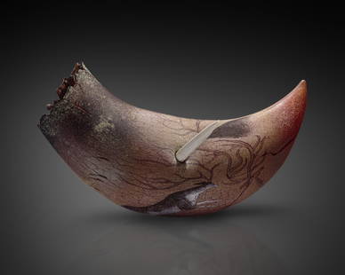 William Morris Artifact Tooth Art Glass Habatat: William Morris (USA), Artifact Tooth, circa 1995. 12 x 21.5 x 14 inches. A large two part blown and hot sculpted sculpture by the legendary artist. This Artifact Tooth is double the size of others