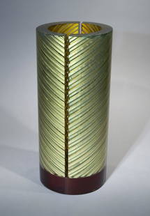 Tomas Hlavicka Drum Art Glass Habatat: Tomas Hlavicka (Czech Republic), Drum, 2013. 15.75 x 7 x 7 inches. This Czech born artist has developed techniques that enhances the optics of glass. This work is an excellent example of this. Cut,