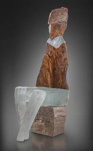 Thomas Scoon Watchin Sculpture Art Glass Habatat: Thomas Scoon (USA), Watching Over #2 446, 1999. 57 x 17 x 29 inches. A large glass and mixed media. Acquired from Marx Saunders Gallery (IL). From a private collection.