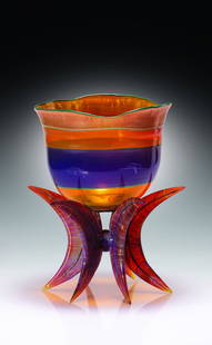 Robert Michelson Untitled sculpture Art Glass Habatat: Robert Michelson (USA), Untitled Sculpture circa 2000. 9.5 x 7 x 7 inches. A blown and hot sculpted glass chalice by one of the most-well known artists in the functional glass community. From a