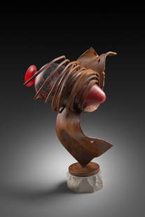 Albert Young Bill Poceta Untitled Art Glass Habatat: Albert Young & Bill Poceta (USA), Untitled Sculpture, circa 2000. 29 x 20 x 18 inches. An incredible two-part sculpture by the artist well known in the Michigan/Ohio area. This work was acquired