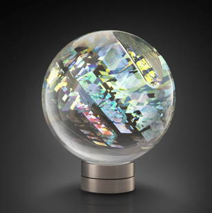 Toland Sand Untitled Orb Art Fine Habatat: 360 Video: https://www.youtube.com/shorts/4t14J2wb1C8 Toland Sand (USA), Untitled Orb, circa 2005. 9 x 9 x 9 inches. A large masterpiece by the artist who creates using dichroic glass and polished