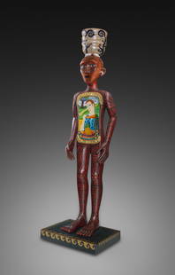 Keke Cribbs Osvaldo 1996 Art Glass Habatat: Keke Cribbs (USA), Osvaldo, 1996. 44 x 12 x 9 inches. A glass and mixed media sculpture. One of the most impressive work created by the artist with mobile arms with a vessel on its head. From the