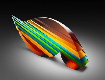 Pavel Hlava Bird 1996 Art Glass Habatat: Pavel Hlava (Czech Republic), Bird, 1996. 10 x 25.5 x 2.25 inches. Pavel Hlava is considered one of the great Czech artists of his era. The leaf has organic imagery based on nature. This gathered, cut