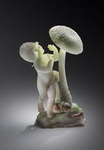 Doug Anderson Girl with Mushrooms 1991 Art Glass Habatat: Doug Anderson (USA), Girl with Mushrooms, 1992. 8.5 x 4 x 3 inches. Pate de verre. From the collection of Michael and Annie Belkin. Signed by the artist.