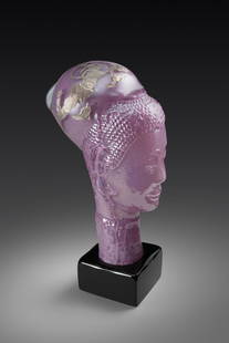 Erwin Eisch Buddha Head in Pink Glass Art Habatat: Erwin Elsch (Germany), Buddha Head in Pink, 1986. 19 x 11 x 5.5 inches. Blown glass and was acquired from the Art Investments Gallery. From the collection of Michael and Annie Belkin. Signed by the