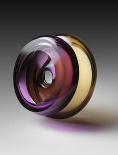 John Kiley Optic Roller Sculpture Glass Art Habatat: John Kiley (USA), Optic Roller, 2016. 12 x 13 x 5.5". An impressive and colorful work by the artist who specializes in geometric forms. From a private collection. Signed by the artist.