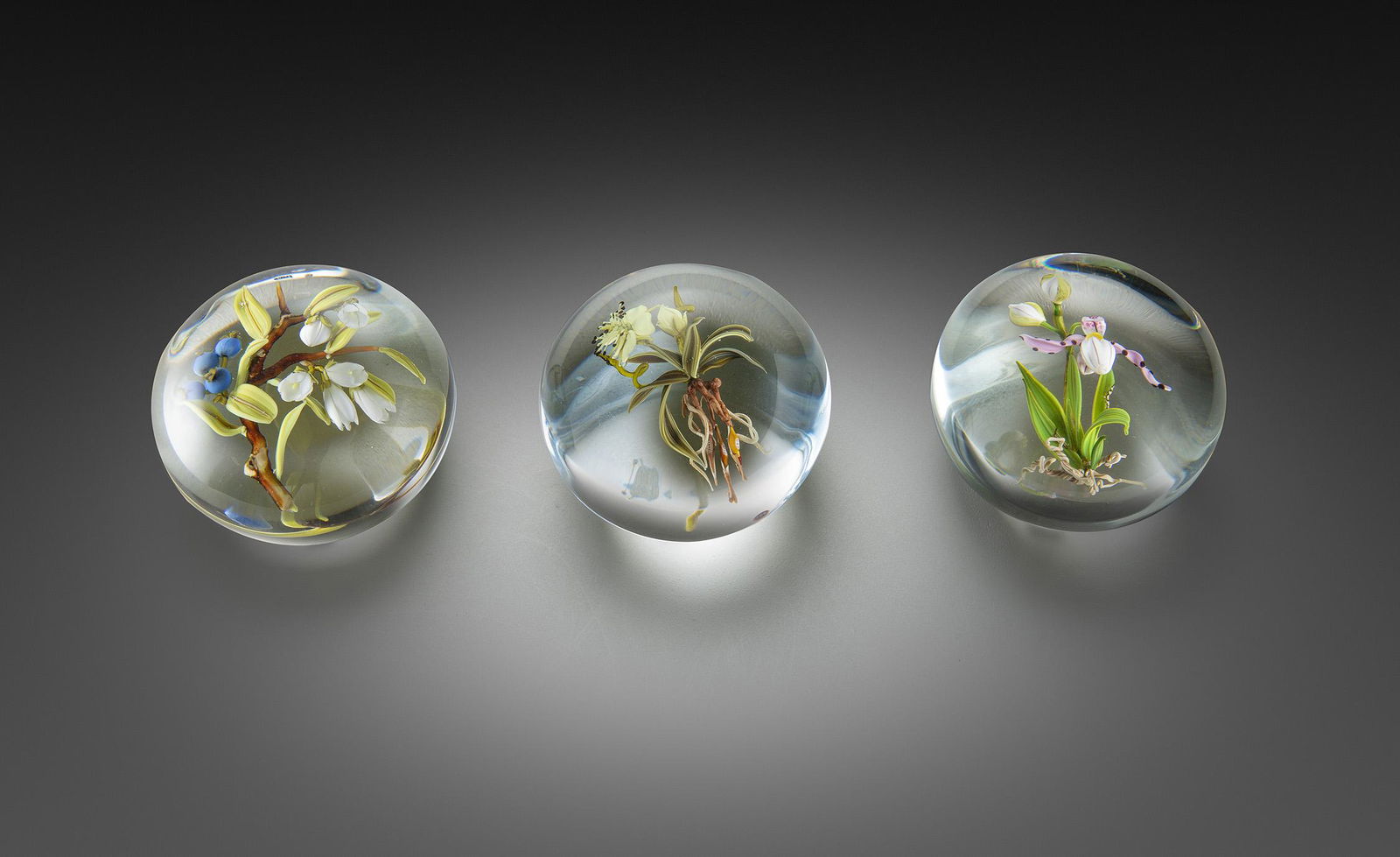 Paul Stankard Set of 3 Clear Paperweights Art Glass (1 of 4)