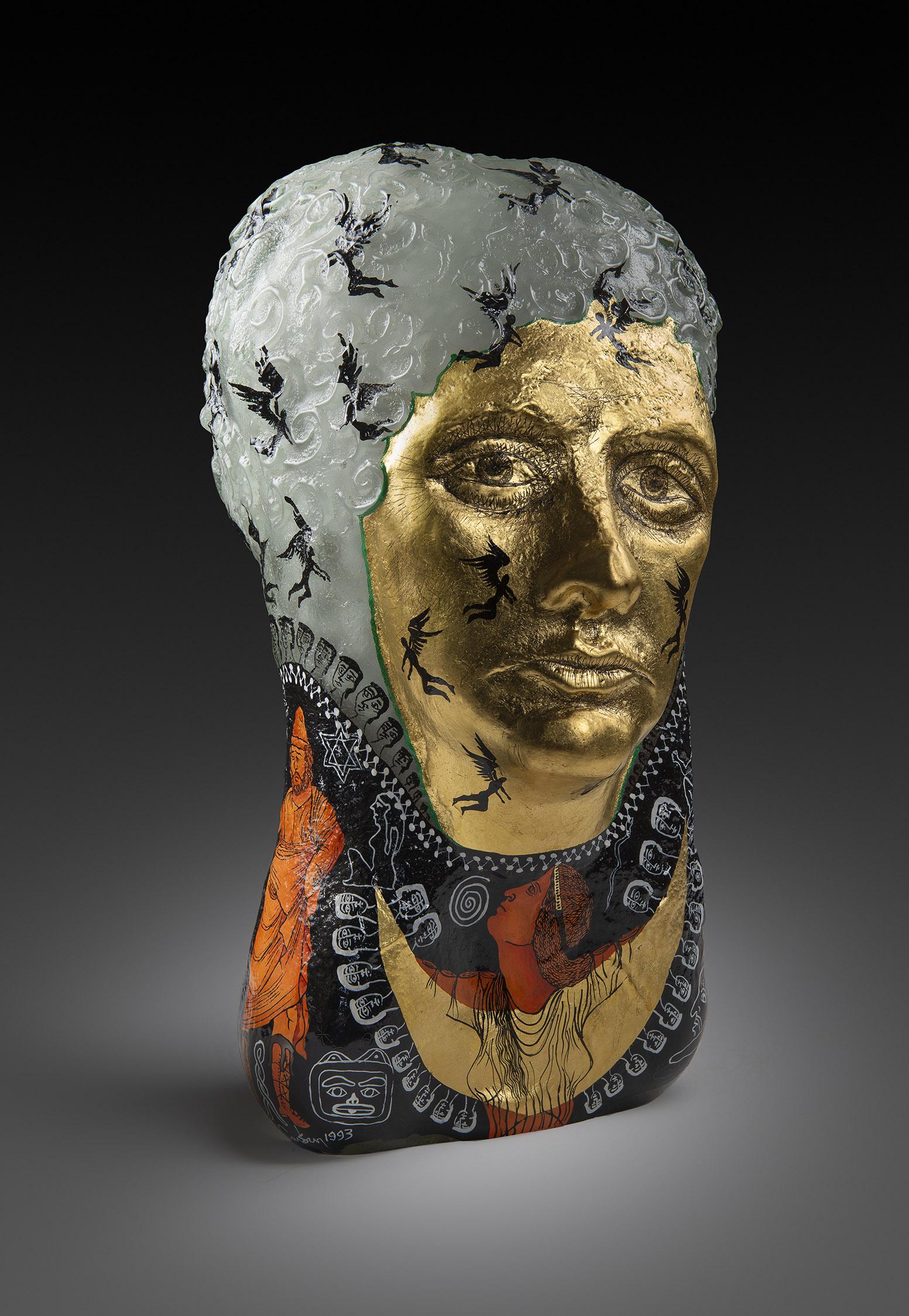 Robert Carlson Hephaestus Art Glass Gold Unique: Robert Carlson (USA), Hephaestus, 1993. 17 x 9 x 10 inches. A blown glass and gold foil sculpture in honor of the Greek deity of craftsmenship. Acquired from Habatat (MI). From a private collection. S