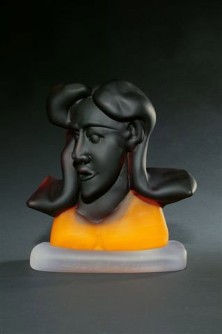 Richard Jolley "Female Bust Tangerine Blouse": Artist: Richard Jolley Year: 2007 Size: 10 x 9 x 4 blown and hotworked glass, sculpted face and bright orange bust for more images please contact Corey@Habatat.com