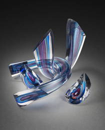 Harvey Littleton Interlocking Blue Cross Form Unique