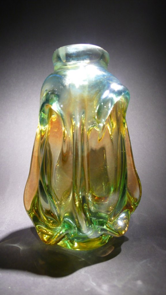 Dominick Labino 'Untitled' clear vase: Blown glass clear vase with glass embellishment 6 ¾ '' x 3 ¾ '' x 3 ¾ '' 1972