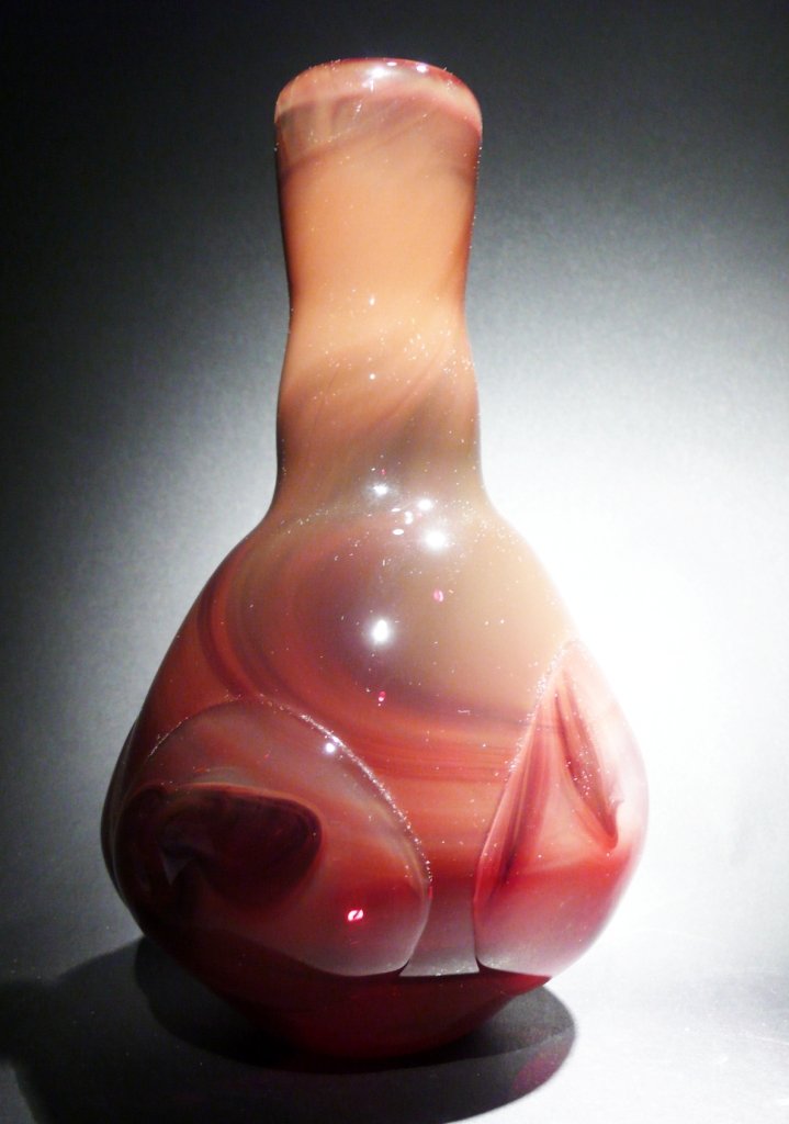 Dominick Labino 'Untitled' burgundy vase: Blown glass burgundy vase 9 '' x 5 ¼ '' x 5 ¼ '' 1970
