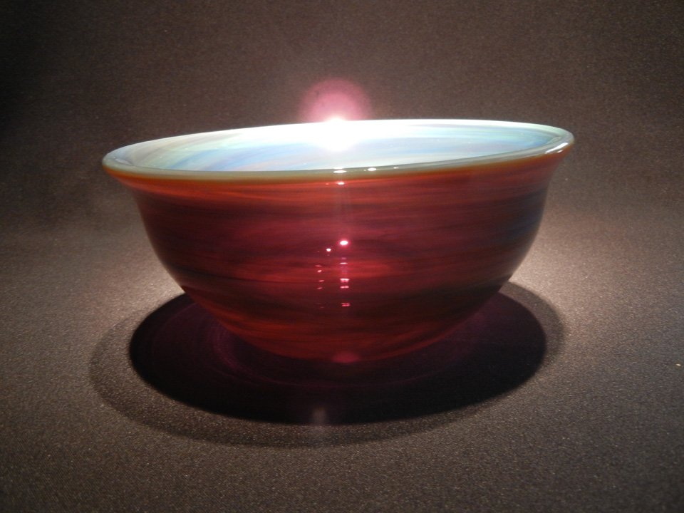 Dominick Labino 'Untitled' blue and green bowl: Blown glass blue and green bowl.