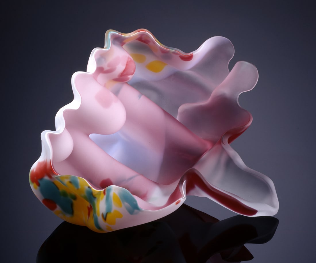 Marvin Lipofsky Czech Flowers 1991-93 Glass Art: Marvin Lipofsky (USA), Czech Flowers 1991-93 #9 IGS IV. 12 x 17 x 18.5 inches. Blown and handworked at Egermann-Exbor S.P., Novy Bor, Czech Republic 1993. Blown with help from Josef Rasocha. Finished