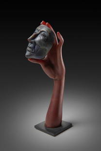 Ross Richmond Hand and Mask Art Glass Hot: Ross Richmond (USA), Hand and Mask circa 1998. DIMENSIONS inches. An early hot sculpted sculpture by the Seattle based artist. Acquired from the Riley Gallery (OH). From a private collection.