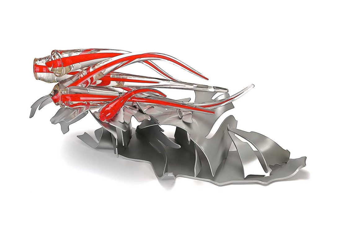 Albert Paley Horizonal Passage Steel Glass Sculpture: Albert Paley (USA), Horizontal Passage, 2019. 18.75 x 46 x 34 inches. A monumental steel and glass sculpture by the well-known artist. From a private collection. Signed by the artist.