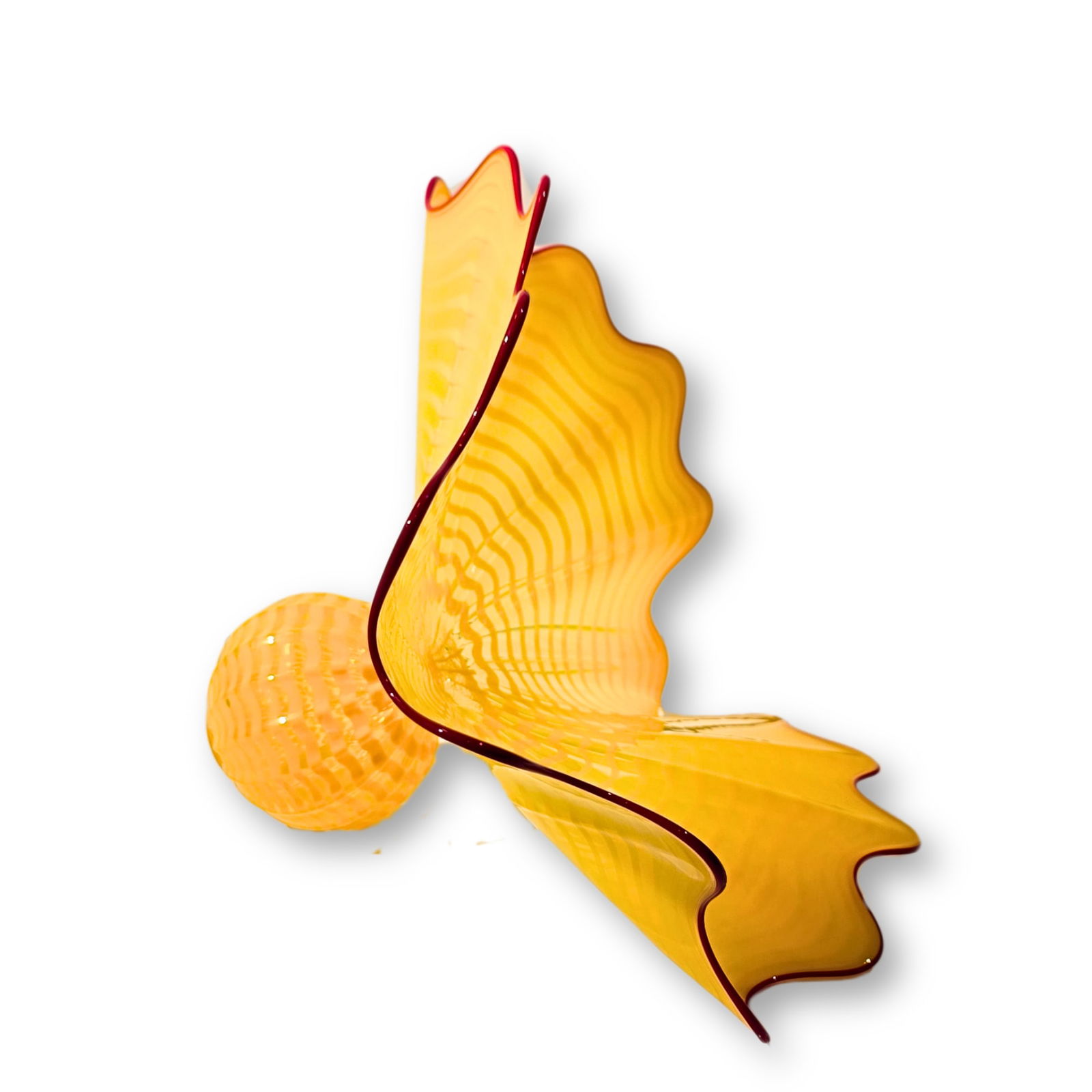 Dale Chihuly Yellow Signed Buttercup Persian with Red Lip Wrap Hand Blown Glass Art (1 of 8)