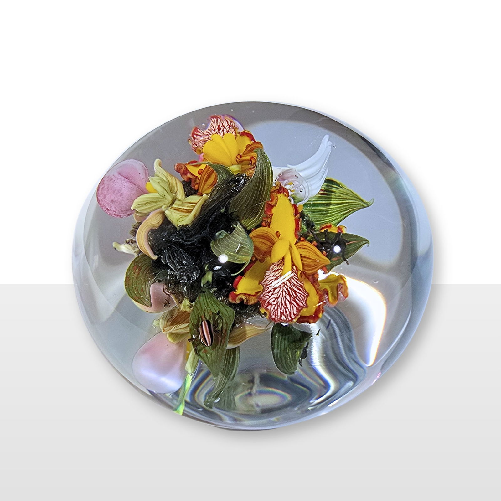 Paul Stankard Earth Spirit and Insect Paperweight Sculpture: Paul Stankard (USA), Earth Spirit and Insect Paperweight, 2000. 3 x 2.5 x 2.5 inches. A flameworked paperweight by one of the best artists working in flameworked glass in the world. This work features