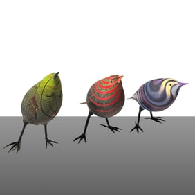 Shane Fero 3 Colorful Glass Art Birds Group