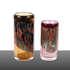 Brent Kee Young 2 Early Vessel Art Glass Sculptures