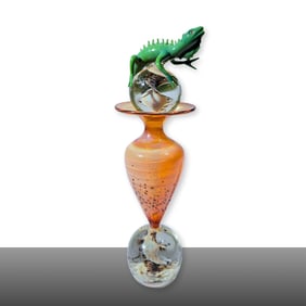 Robert Mickelsen Lizard Art Glass Sculpture Topper