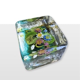 Paul Stankard Botanical Earth Spirit Cube Paperweight