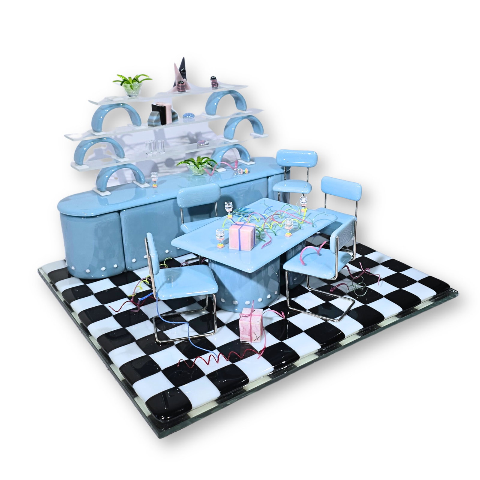 Emily Brock The Birthday Party Art Glass: -- View a short video of this work: https://www.youtube.com/watch?v=t08q6RKalUc Artist name: Emily Brock Country of origin: United States Title of the work: The Birthday Party Year: 1988 Dimensions: 9