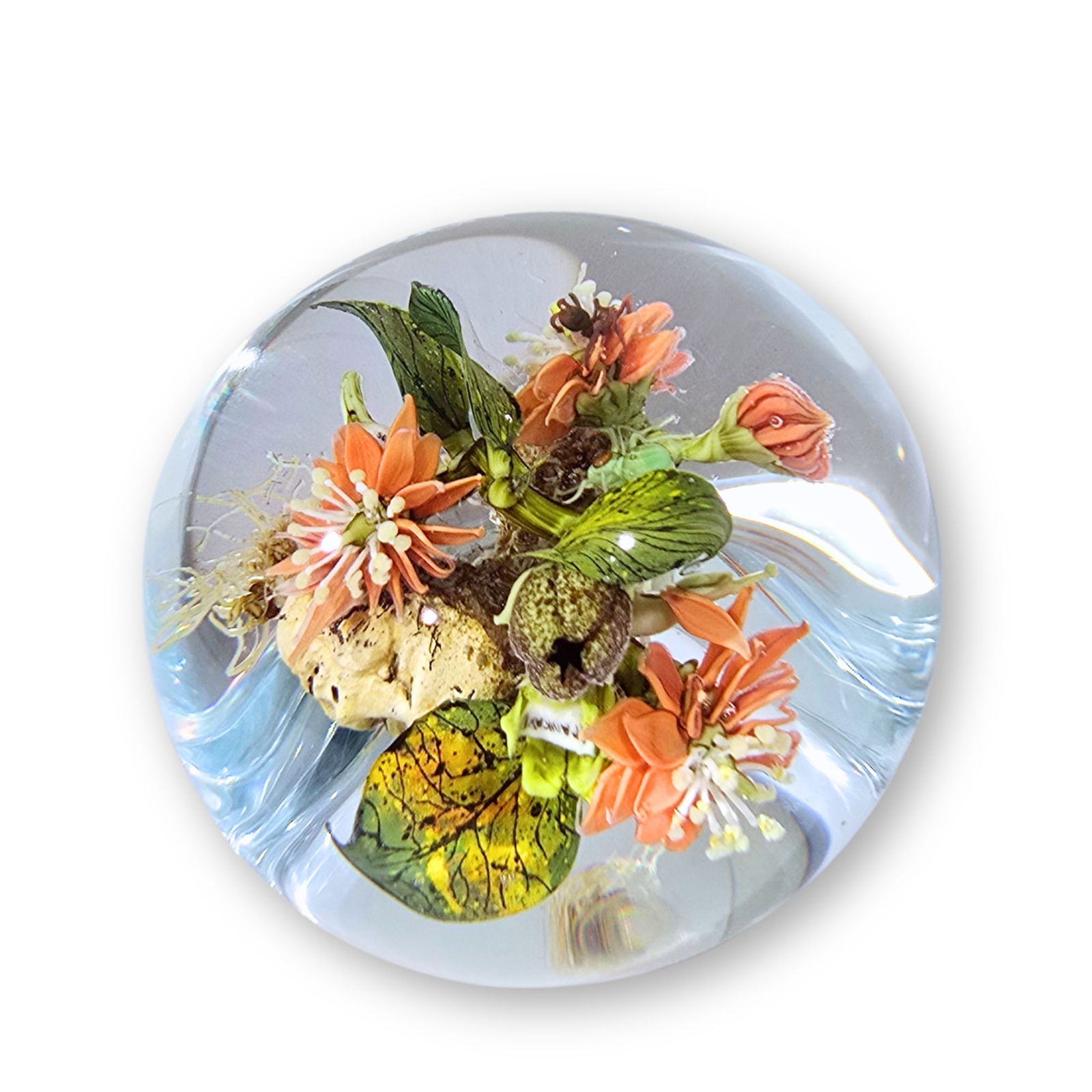 Paul Stankard Botanical Inset & Mask Paperweight 368 Art Glass (1 of 6)