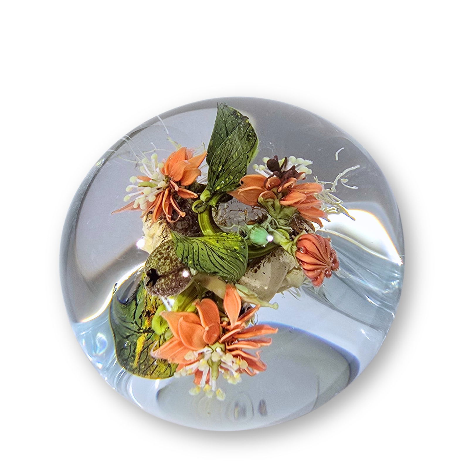 Paul Stankard Botanical Inset & Mask Paperweight 368 Art Glass - 4