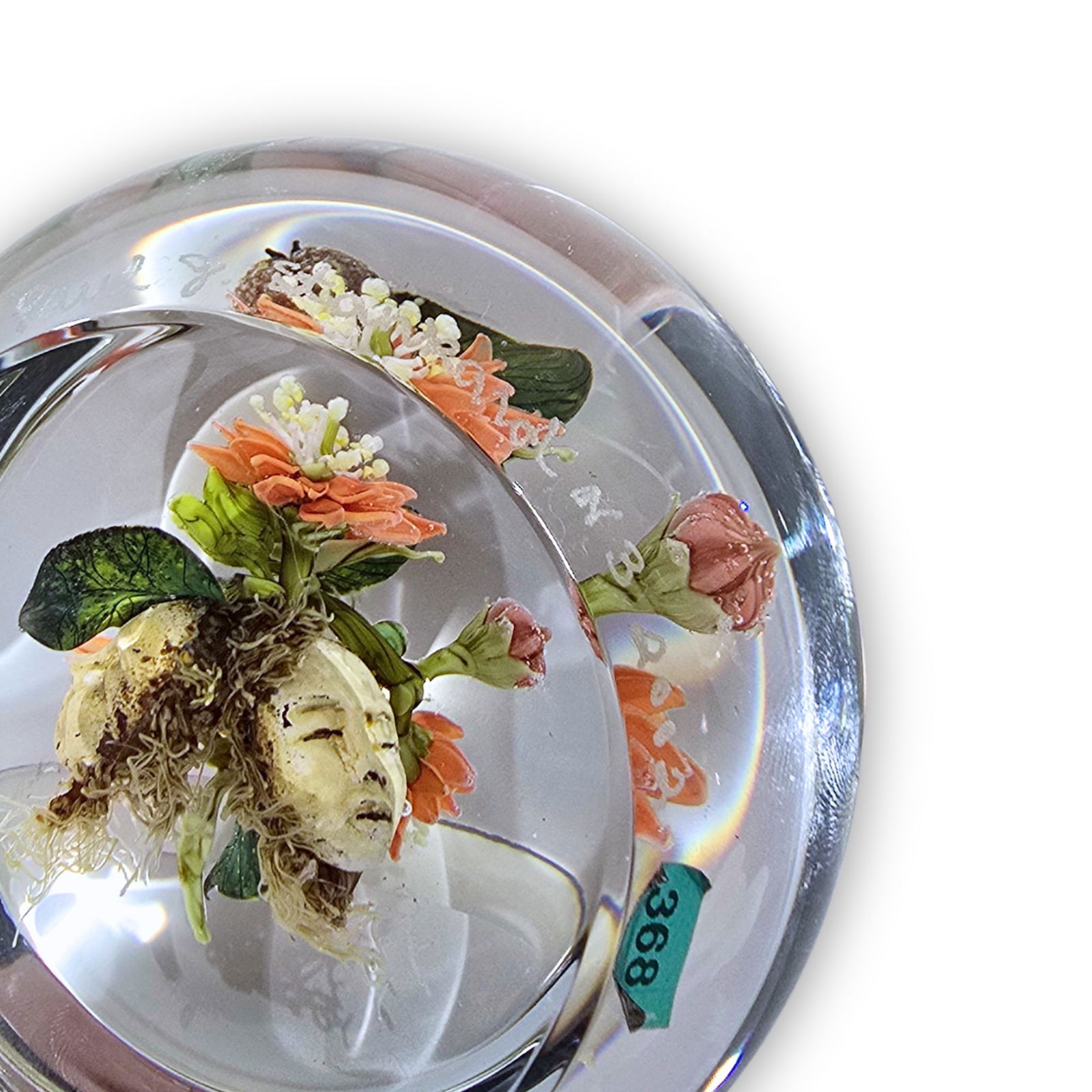 Paul Stankard Botanical Inset & Mask Paperweight 368 Art Glass - 6