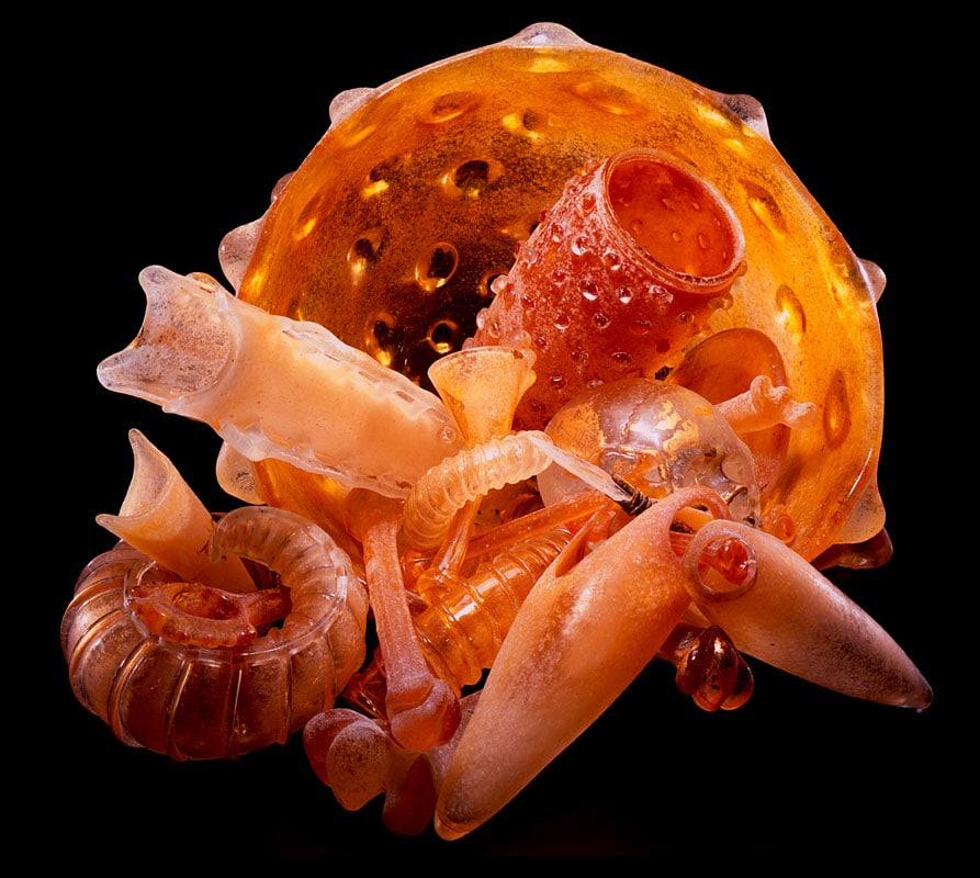 William Morris Artifact Still Life Art Glass: Artist name: William Morris Country of origin: United States Title of the work: Artifact Still Life Year: 1991 Dimensions: 18 x 31 x 28 inches Signed by the artist Process and material: