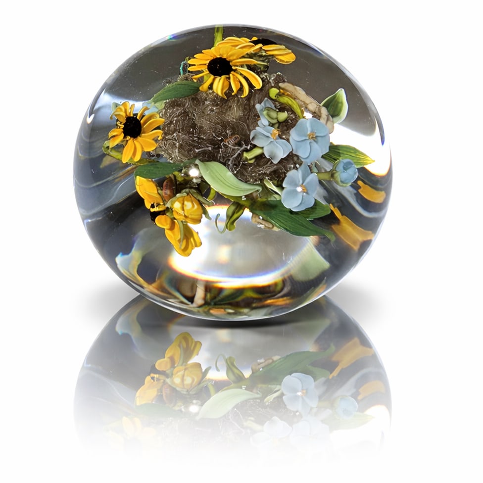 Paul Stankard Bouquet and Earth Spirit Paperweight Glass Art (1 of 6)