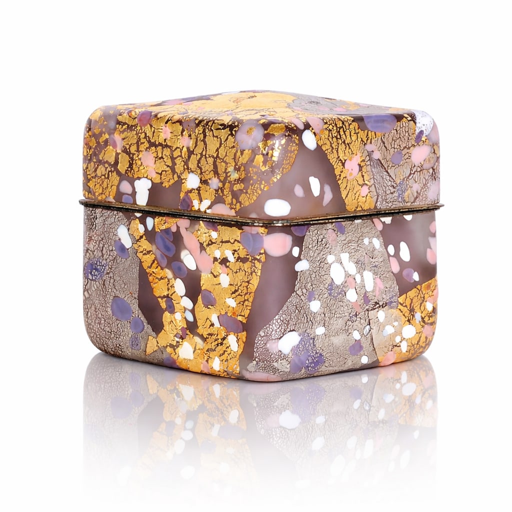 Kyohei Fujita Kazaribak Ornamented Box Glass Art: Kyohei Fujita Country of origin: Japan Kazaribako Ornamented Box Date: 1990 Dimensions: 3.75 x 4 x 4 inches Notes: Signed by the artist. From a private collection. Process and material: Glass; blown w