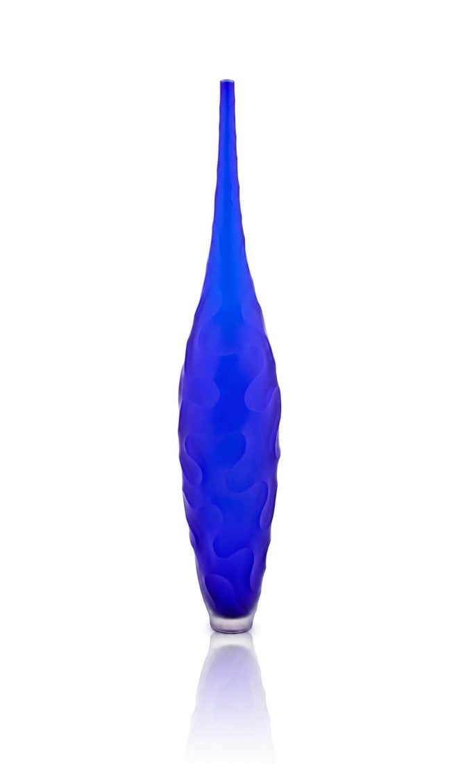 Benjamin Edols & Kathy Elliott Untitled Blue Vase Art Glass: Benjamin Edols & Kathy Elliott Country of origin: Australian Title: Untitled Blue Vase Date: 2001 Dimensions: 26.5 x 5 x 5 inches Process and material: Blown, wheel cut glass Ben Edols (born 1967) and