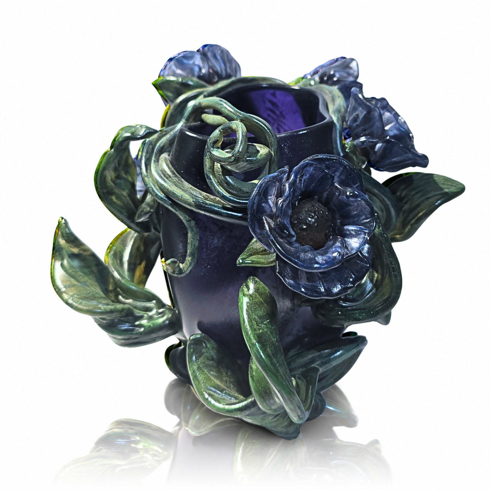 Susan Rakin Purple Vine Vessel Purple Peonies Art Glass (1 of 5)